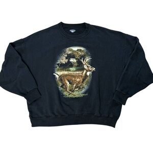 Y2k Jerzees Black Graphic Deer Wildlife CrewNeck